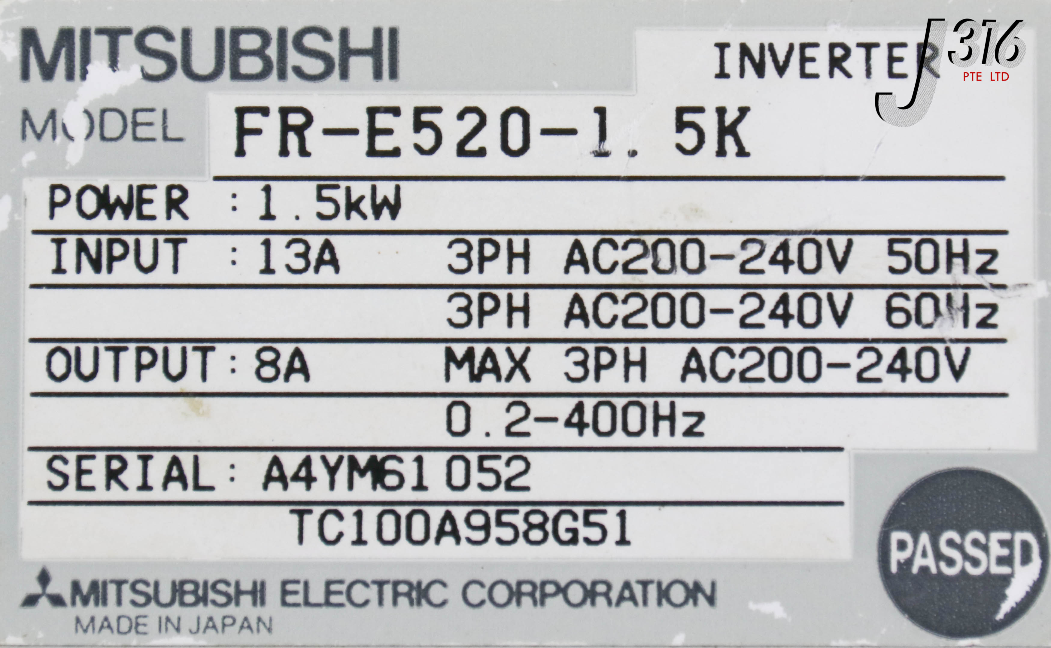 25168 MITSUBISHI FREQROL-E500 INVERTER (PARTS) FR-E520-1.5K | eBay